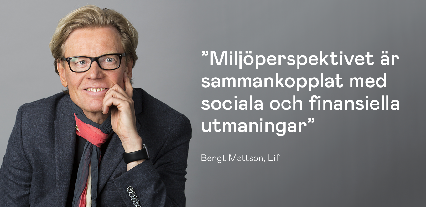 Bild på Bengt Mattson och citatet Miljöperspektivet är sammankopplat med sociala och finansiella utmaningar.