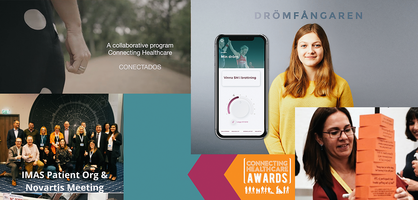 Kollage med bilder från de olika projekten och loggan för Connecting Healthcare Awards